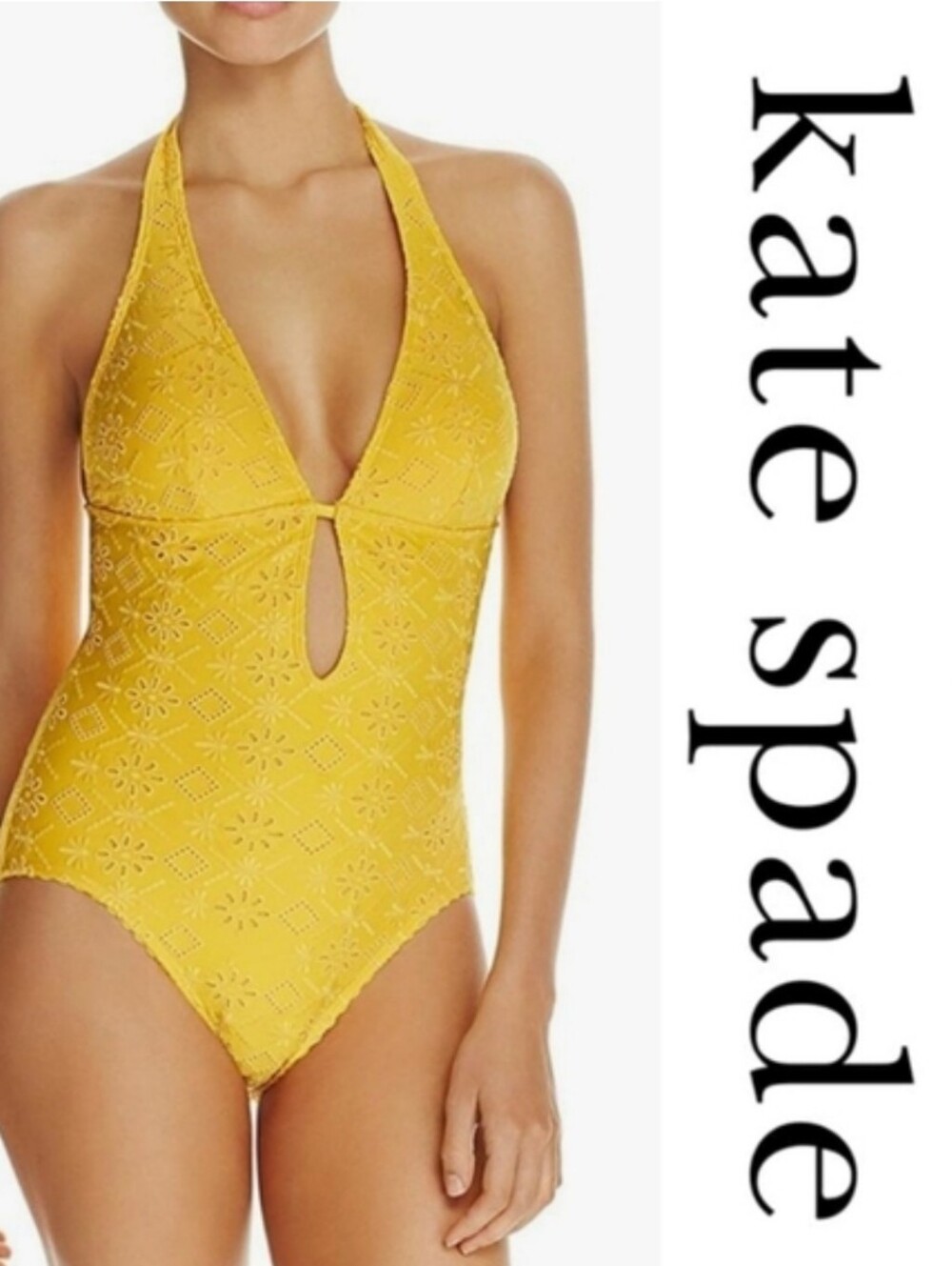 Kate Spade New York Half Moon Bay Halter One Piece Swimsuit in Saffron